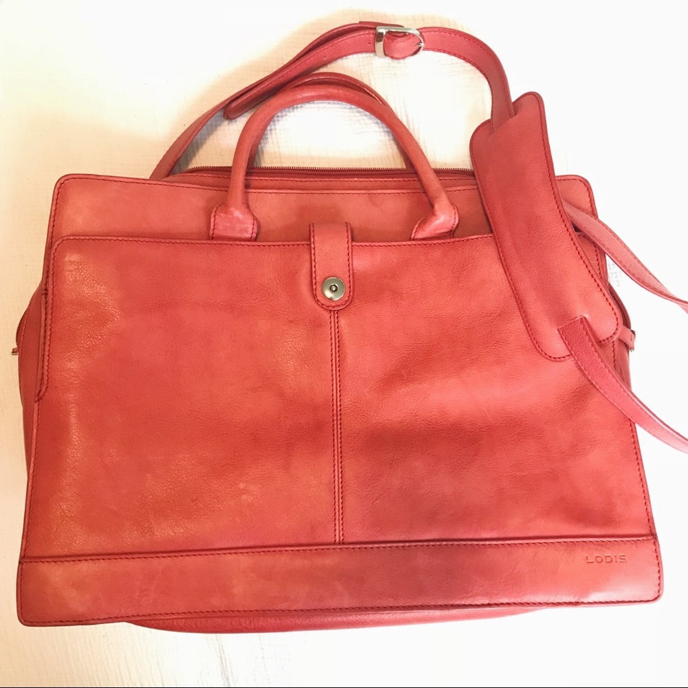 Lodis red leather laptop bag, VGUC